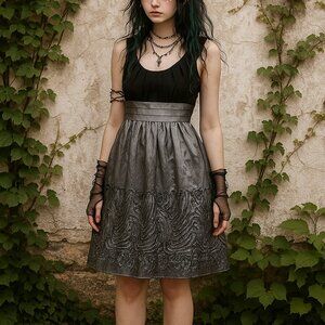 VTG Y2K Dress Black Gray 12 Whimsigoth Fairy Grunge Hoco Party Iridescent Empire